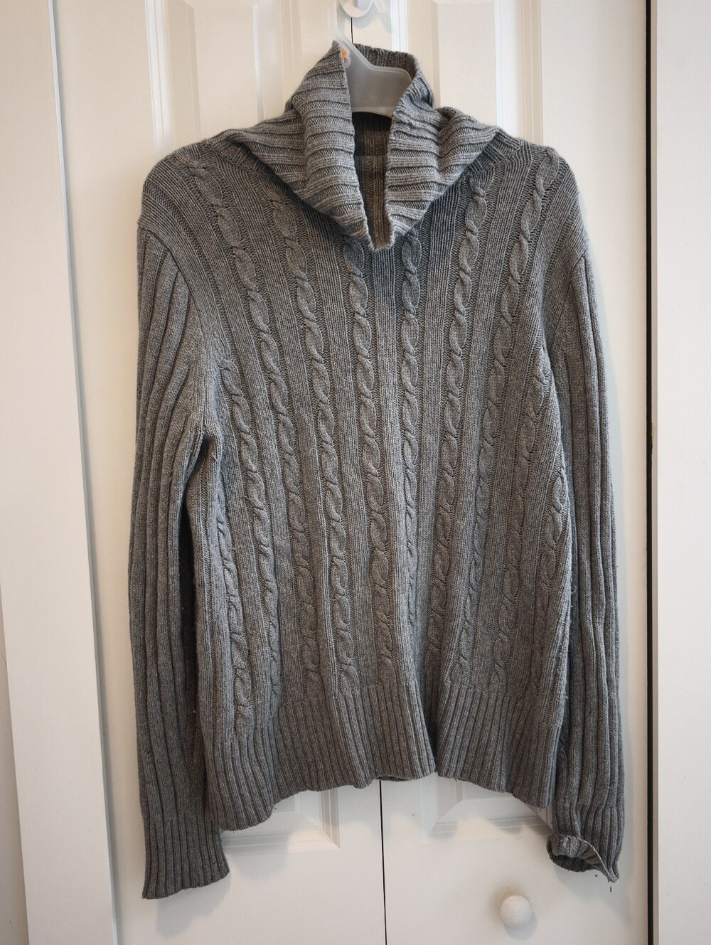 Jcrew Womens Grey Cable Knit Wool Shawl Collar Sweater